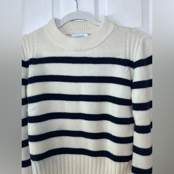 La Ligne Women's Crew Neck Sweater - Black and Cream Stripes Size Small - Picture 2 of 12
